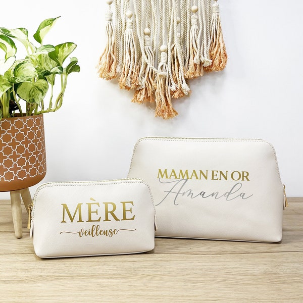 Personalized imitation leather kit, toiletry bag, makeup, Personalization in four words