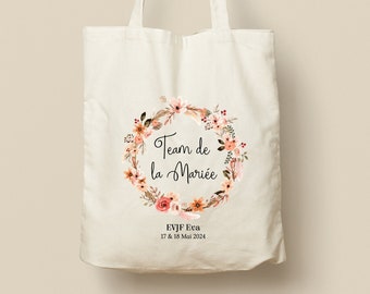 Tote Bag en Coton Personnalisable - Cadeau Unique, Éco-Friendly et Réutilisable, Couronne de fleurs, Modèle Boho