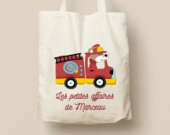 Tote Bag en Coton Personnalisable - Cadeau Unique, Éco-Friendly et Réutilisable, Modèle Camion de Pompier 03