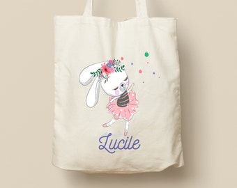 Tote Bag en Coton Personnalisable - Cadeau Unique, Éco-Friendly et Réutilisable, Modèle Lapin Ballerine