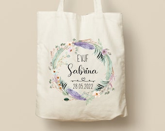 Customizable Cotton Tote Bag - Unique Gift, Eco-Friendly and Reusable, Flower Crown, Pastel Boho Model