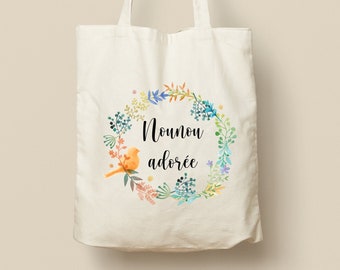 Tote Bag en Coton Personnalisable - Cadeau Unique, Éco-Friendly et Réutilisable, Couronne de fleurs, Modèle Oiseaux et fleurs