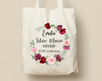 Tote Bag en Coton Personnalisable - Cadeau Unique, Éco-Friendly et Réutilisable, Couronne de fleurs, Modèle Roses en dégradé