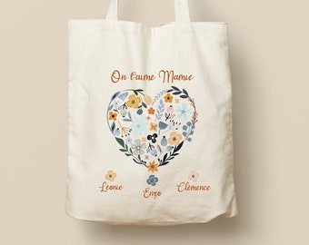 Tote Bag en Coton Personnalisable - Cadeau Unique, Éco-Friendly et Réutilisable, Modèle Coeur en fleurs