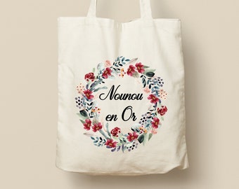 Tote Bag en Coton Personnalisable - Cadeau Unique, Éco-Friendly et Réutilisable, Couronne de fleurs, Modèle Champêtre rouge