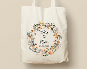 Tote Bag en Coton Personnalisable - Cadeau Unique, Éco-Friendly et Réutilisable, Couronne de fleurs, Modèle champêtre orange