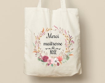 Tote Bag en Coton Personnalisable - Cadeau Unique, Éco-Friendly et Réutilisable, Couronne de fleurs, Modèle Champêtre rose