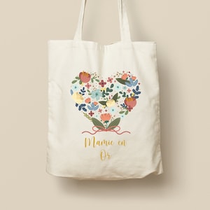 Personalizable Cotton Tote Bag - Unique Gift, Eco-Friendly and Reusable, Vintage Flower Heart Model