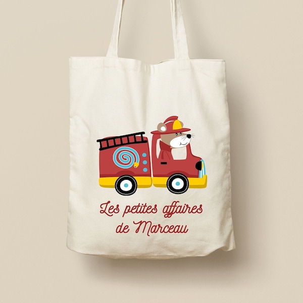 Tote Bag en Coton Personnalisable - Cadeau Unique, Éco-Friendly et Réutilisable, Modèle Camion de Pompier 03