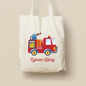 Tote Bag en Coton Personnalisable - Cadeau Unique, Éco-Friendly et Réutilisable, Modèle camion de Pompier 02
