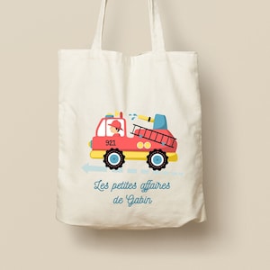 Tote Bag en Coton Personnalisable - Cadeau Unique, Éco-Friendly et Réutilisable, Modèle Camion de Pompier 01