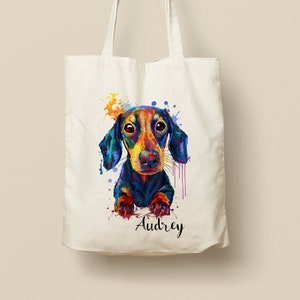 Personalizable Cotton Tote Bag - Unique Gift, Eco-Friendly and Reusable, Dachshund Dog Painting Model