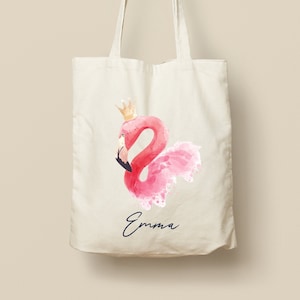 Tote Bag en Coton Personnalisable - Cadeau Unique, Éco-Friendly et Réutilisable, Modèle Flamant Rose aquarelle