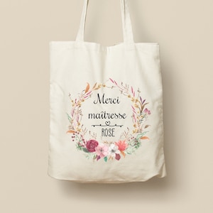 Tote Bag en Coton Personnalisable - Cadeau Unique, Éco-Friendly et Réutilisable, Couronne de fleurs, Modèle Champêtre rose