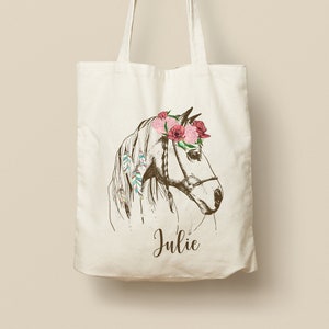Tote Bag équitation Humour - « J’peux Pas Mon Cheval M’attend », Cabas Rose, Polyester, Imprimé En France - 14