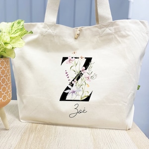 Sac cabas personnalisé,  Couronne de fleurs, Modèle Initiales de Printemps