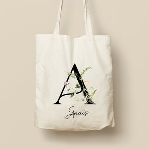 Personalizable Cotton Tote Bag - Unique Gift, Eco-Friendly and Reusable, Flower Crown, Spring Initials Model