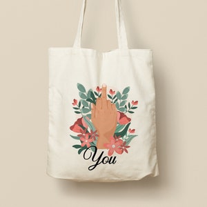 Customizable Cotton Tote Bag - Unique Gift, Eco-Friendly and Reusable, Floral Middle Finger Model