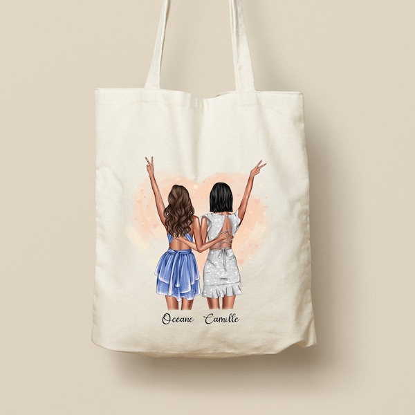 Tote Bag en Coton Personnalisable - Cadeau Unique, Éco-Friendly et Réutilisable, Modèle Meilleures amies