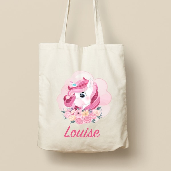 Tote Bag en Coton Personnalisable - Cadeau Unique, Éco-Friendly et Réutilisable, Modèle Licorne et fleurs