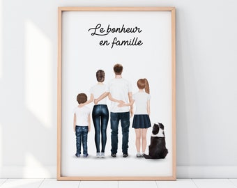 Portrait de famille avec animal tableau de famille personnalisé avec prénom  affiche famille de dos -  Canada