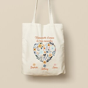 Tote Bag en Coton Personnalisable Cadeau Unique, Éco-Friendly et Réutilisable, Modèle Coeur en fleurs image 3