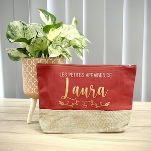 Large personalized cotton and jute pencil case, Gift for Mom, Teacher, Nanny... to personalize. 8 colors to choose from Rouge