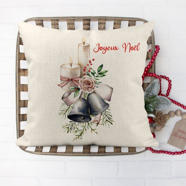 Coussin de Noël personnalisé, Bougies et cloches de Noël