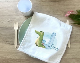 Personalized napkin for children in kindergarten + Storage pouch, Alligator model