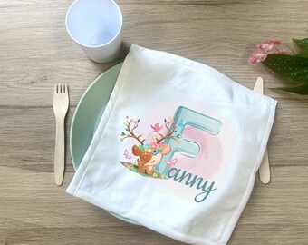 Personalized napkin for kindergarten children + storage bag, Little Alpha deer model