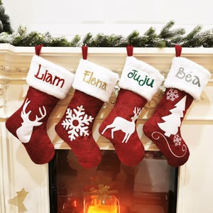 Chaussette de Noël brodée, personnalisée avec prénom, 4 modèles au choix, Modèle Rouge/Blanc image 1