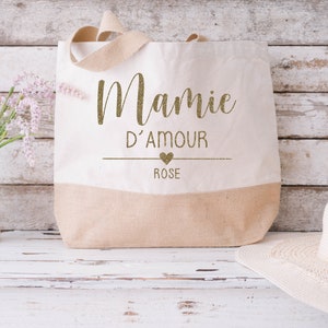 Large Personalized Cotton and Jute Bag, Gift for Mom, Teacher, Nanny... to personalize. 7 colors to choose from image 1