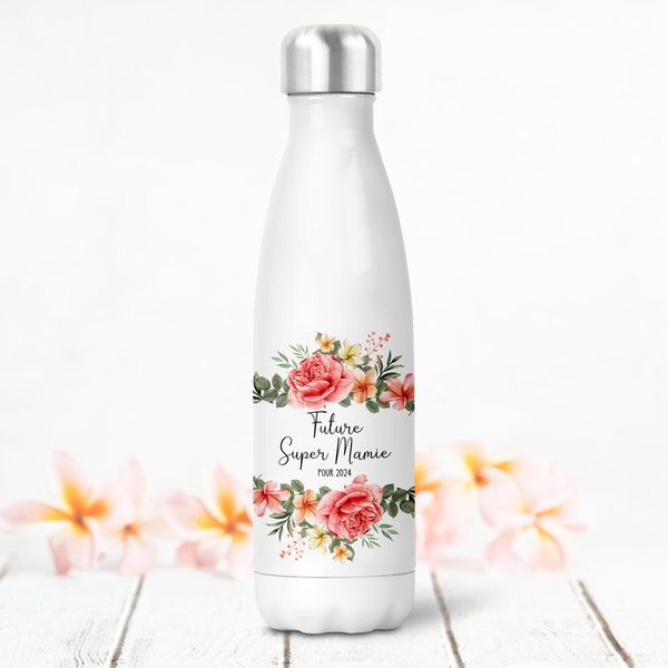 Bouteille ou canette isotherme personnalisée,  Cadre en fleurs, Modèle bouquet d'été