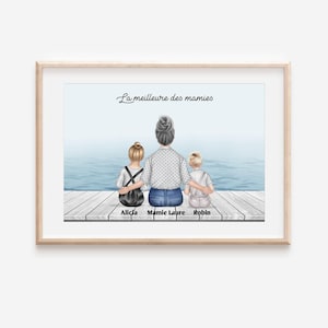 Affiche Portrait de famille personnalisé, Grand parents et petits enfants