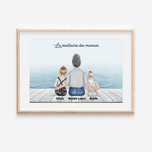 Affiche Portrait de famille personnalisé, Grand parents et petits enfants