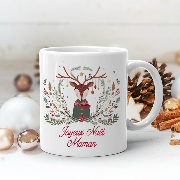 Mug personnalisé en céramique, 325 ou 430ml, Renne de Noël