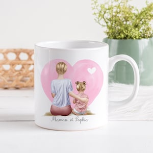 Personalized ceramic mug, 325 or 430ml, Model Woman, mom, godmother, aunt.... and child