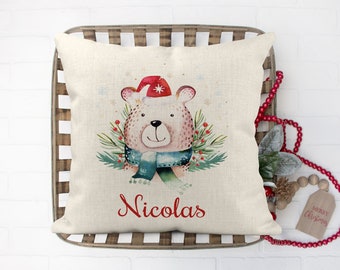 Coussin de Noël personnalisé, Ourson de Noël