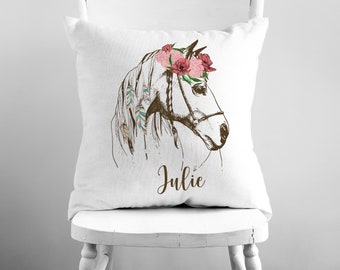 Coussin personnalisé, Trois tissus au choix, Cheval Boho