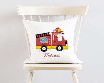 Coussin personnalisé, Deux tissus au choix, Camion de Pompier 03