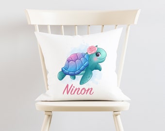 Coussin personnalisé, Deux tissus au choix, Tortue 01