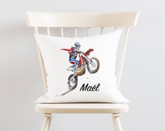 Coussin personnalisé, Deux tissus au choix, Motocross 01