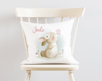 Coussin personnalisé, Deux tissus au choix, Lapin Papillon