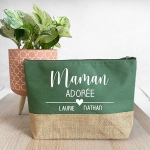 Large personalized cotton and jute pencil case, Gift for Mom, Teacher, Nanny... to personalize. 8 colors to choose from