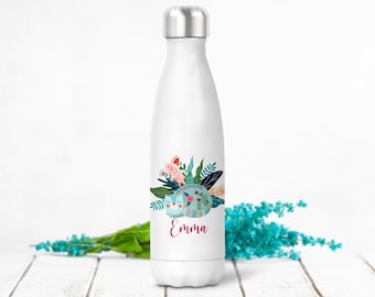 Personalized insulated bottle or can, Cat and flowers