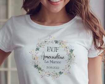 Tee Shirt EVJF personnalisé, Couronne de fleurs, Modèle Petites fleurs des champs