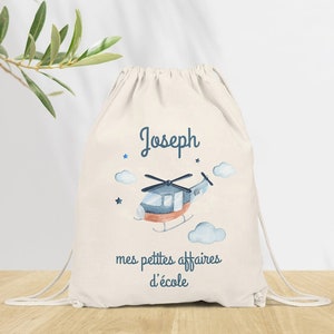 Sac à dos Personnalisé pour Maternelle, sac à doudou, affaires d'école ou sport, Modèle Hélicoptère