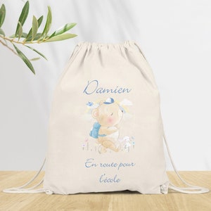 Sac à dos Personnalisé pour Maternelle, sac à doudou, affaires d'école ou sport, Modèle Ourson écolier
