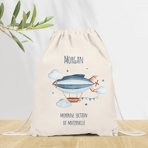 Sac à dos Personnalisé pour Maternelle, sac à doudou, affaires d'école ou sport, Modèle Zeppelin
