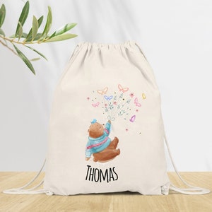 Sac à dos Personnalisé pour Maternelle, sac à doudou, affaires d'école ou sport, Modèle Ourson et Fleurs